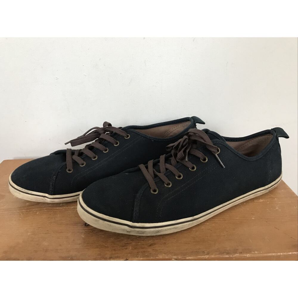 H&M Dark Navy Blue Lace Up Sneakers Casual Cotton Canvas Boat Shoes 10.5 44